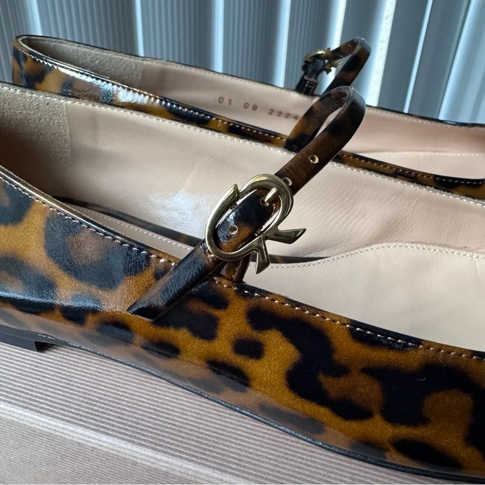 Gianvito Rossi Christina Leopard Print Leather Mary Jane Flats
